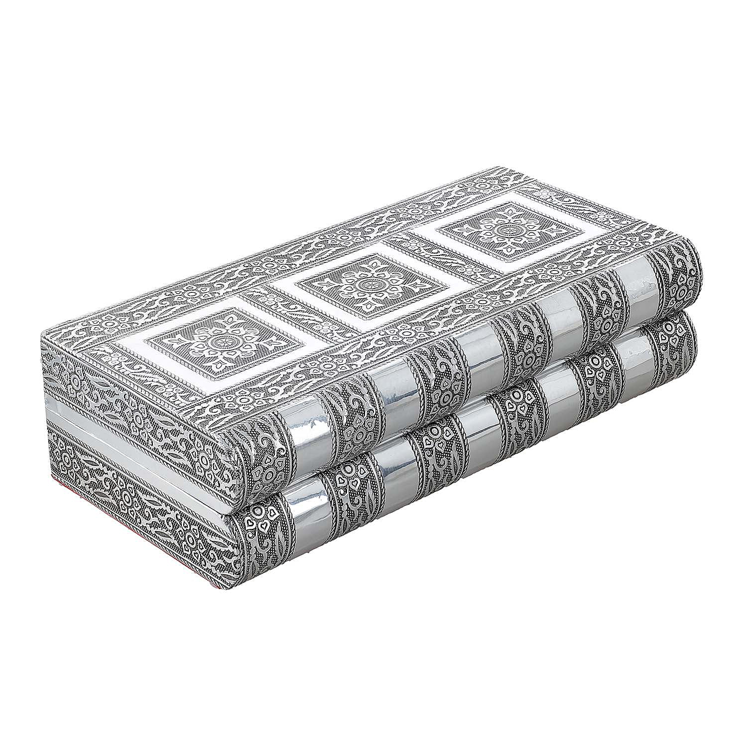 Handcrafted Oxidized Aluminium Storage-Jewelry Box with Mirror (Size 27x13x8 cm) - Silver