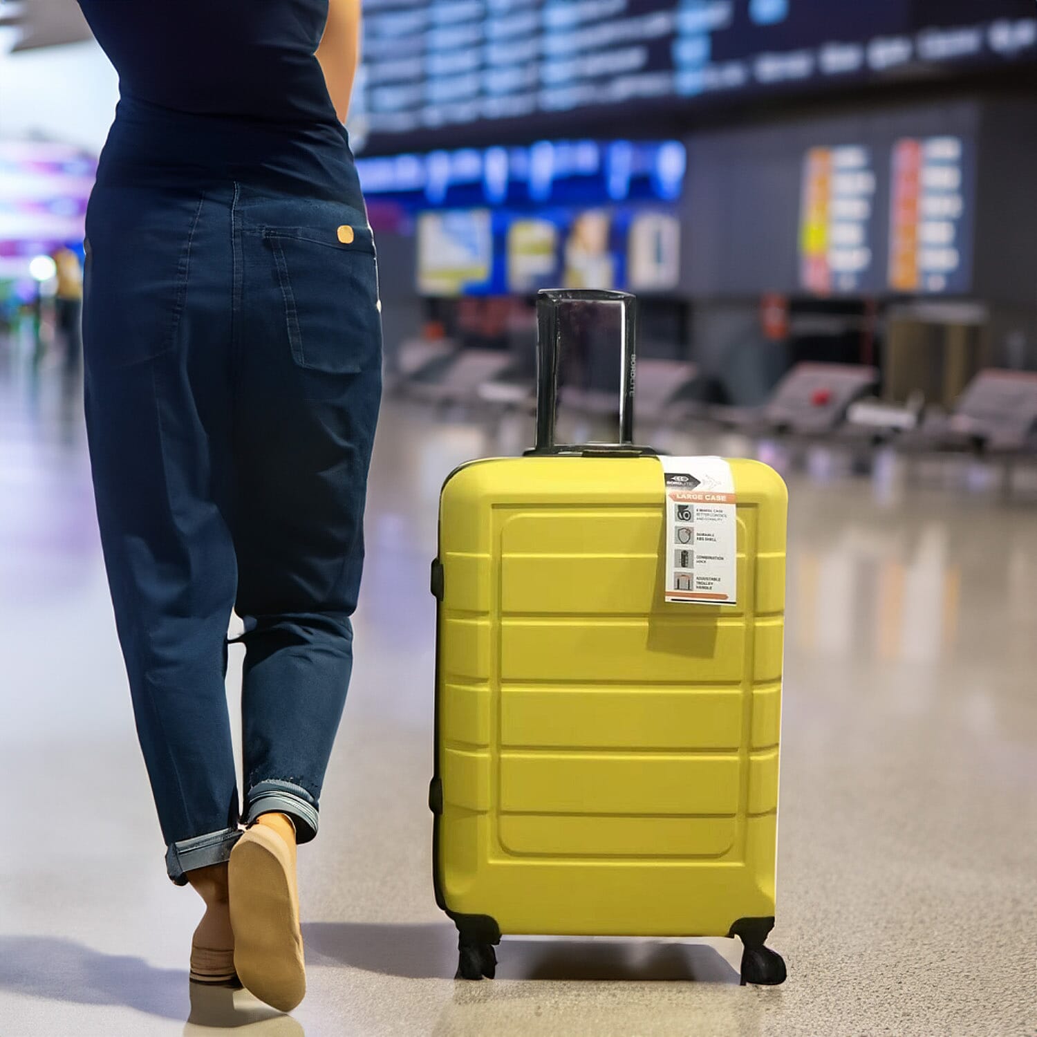 Bordlite Set of 3 - Durable Hard Shell 4 Wheel Suitcases with Soft Grip Handles- Yellow