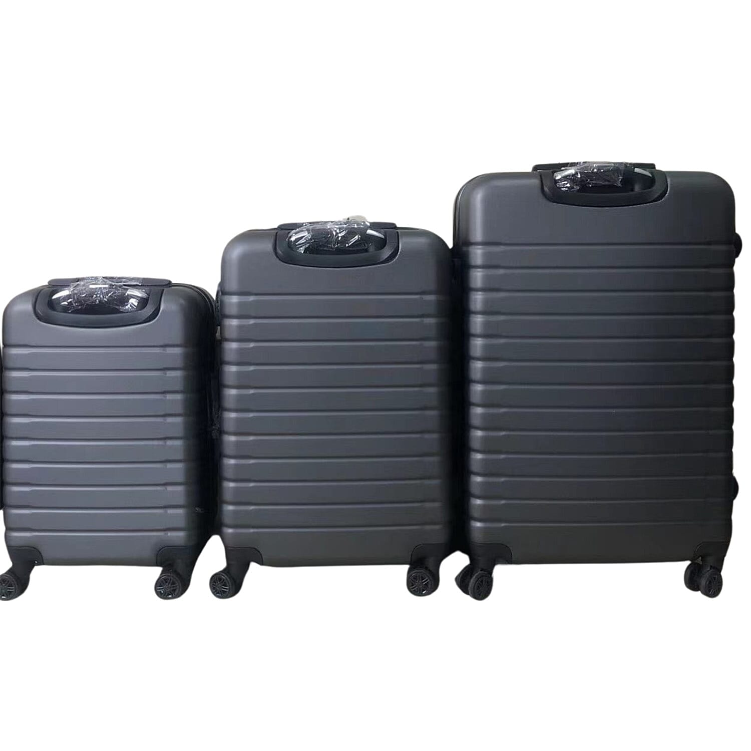 Bordlite Set of 3 - Durable Hard Shell 4 Wheel Suitcases with Soft Grip Handles- Dark Grey
