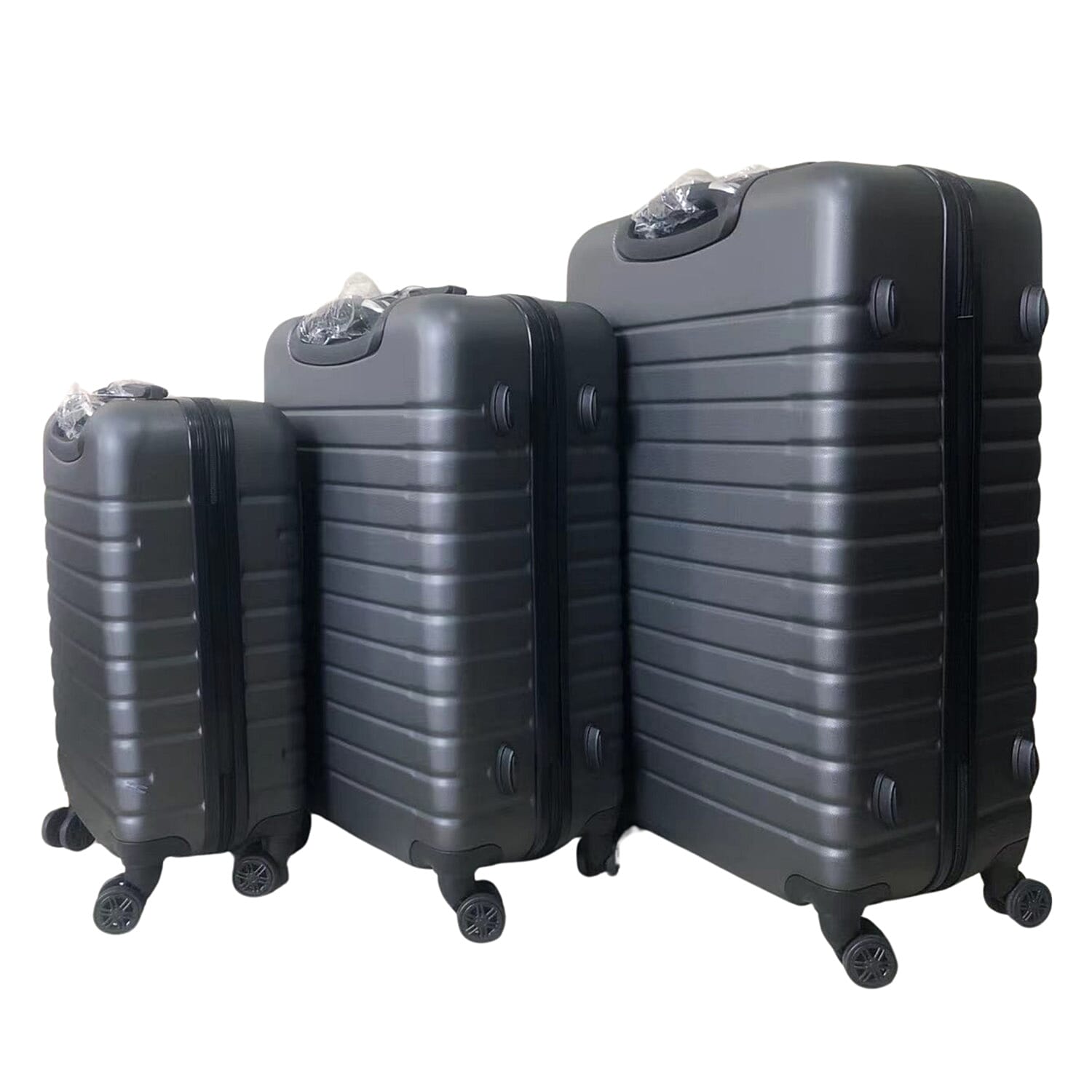 Bordlite Set of 3 - Durable Hard Shell 4 Wheel Suitcases with Soft Grip Handles- Dark Grey