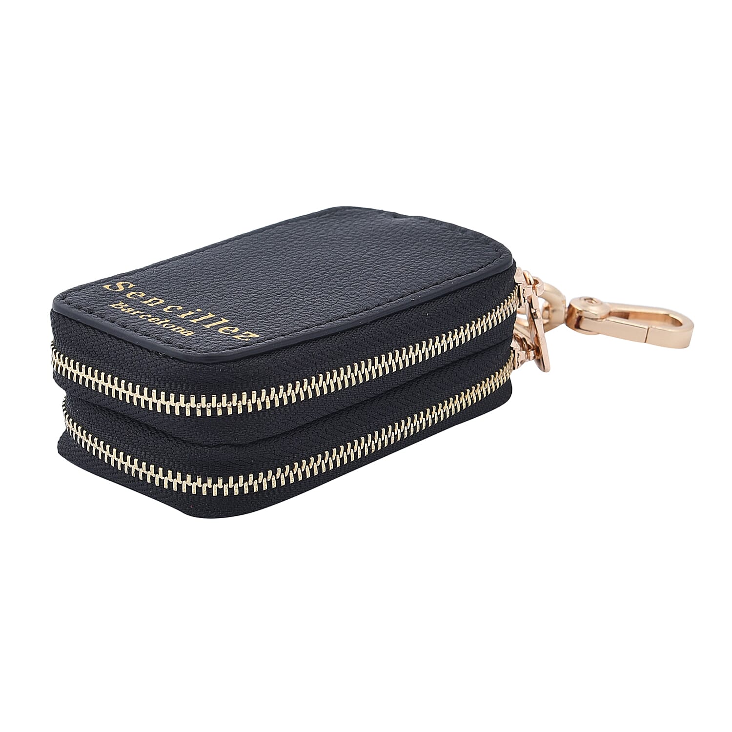 SENCILLEZ 100% Genuine Leather Key Holder Chain with Detachable Lobster Clasp and Zipper Closure (Size 10x5x4Cm) - Black