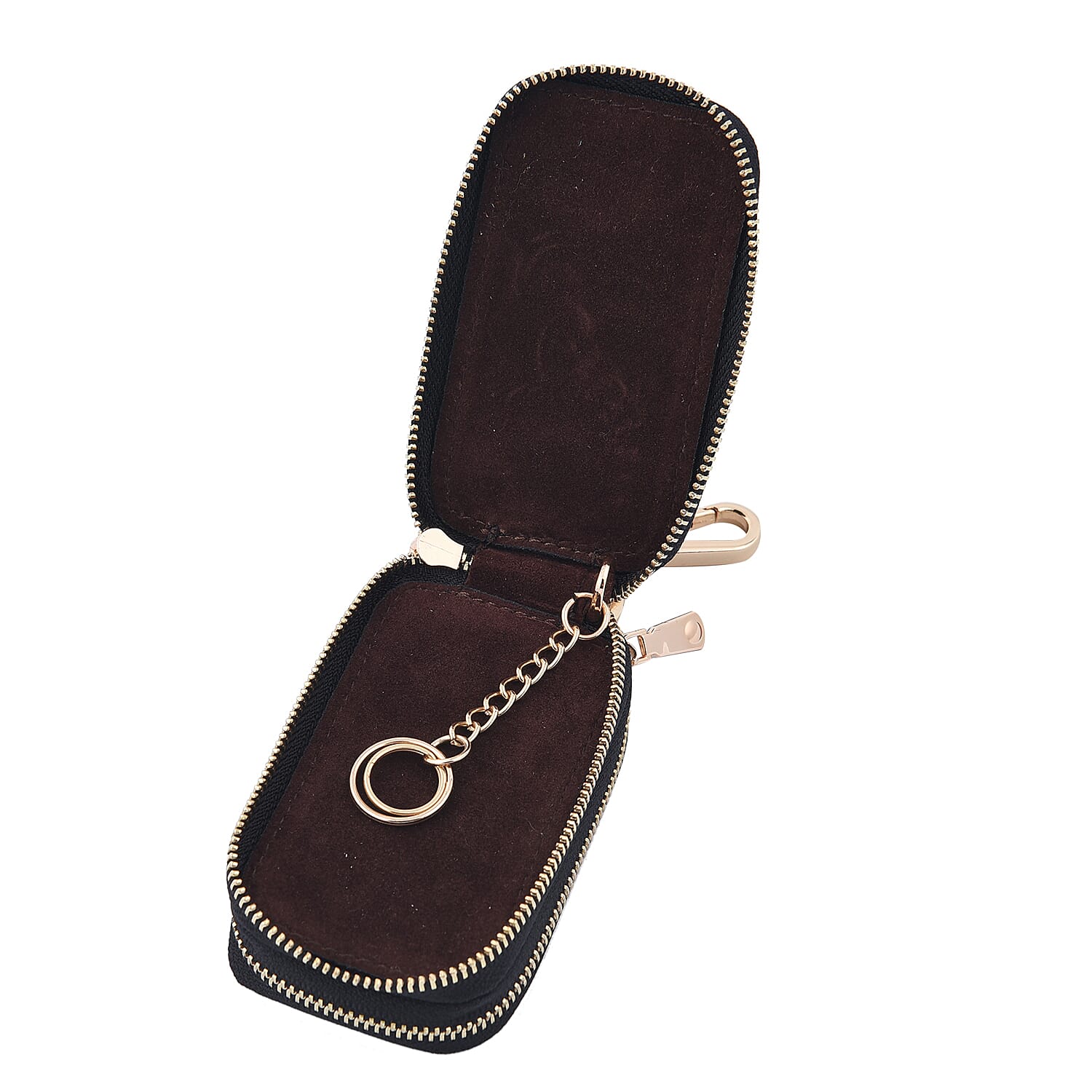 SENCILLEZ 100% Genuine Leather Key Holder Chain with Detachable Lobster Clasp and Zipper Closure (Size 10x5x4Cm) - Black