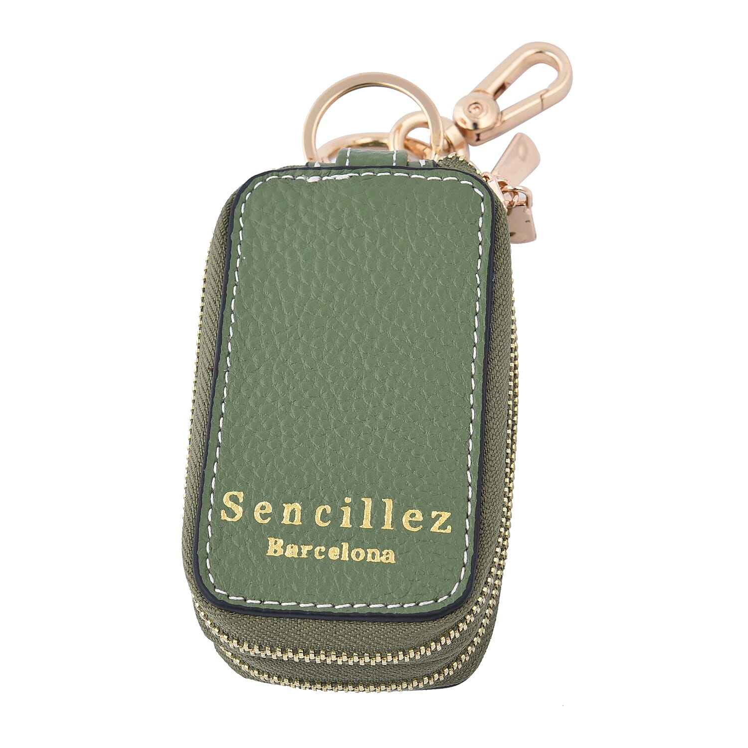 SENCILLEZ 100% Genuine Leather Key Holder Chain with Detachable Lobster Clasp and Zipper Closure (Size 10x5x4Cm) - Green