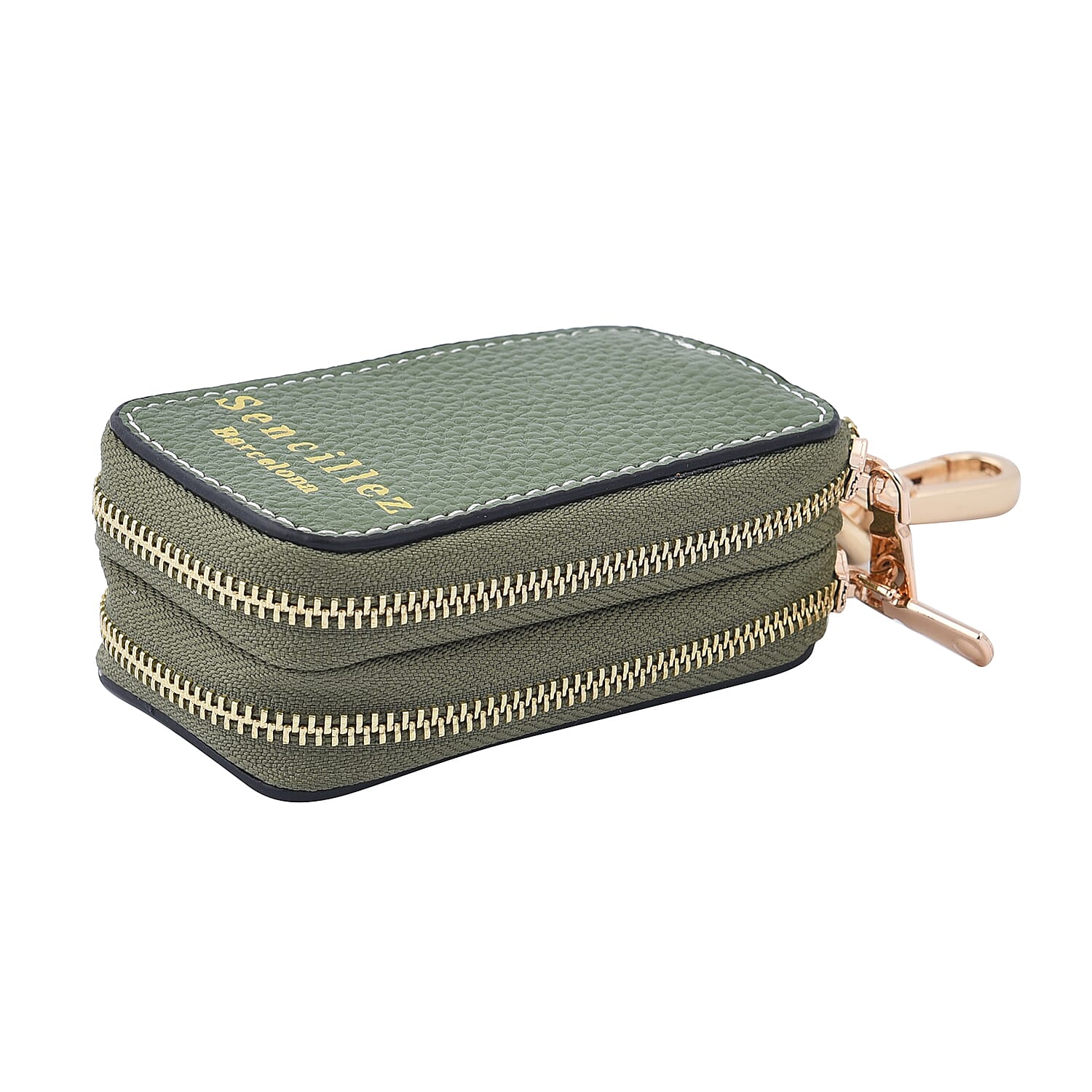 SENCILLEZ 100% Genuine Leather Key Holder Chain with Detachable Lobster Clasp and Zipper Closure (Size 10x5x4Cm) - Green