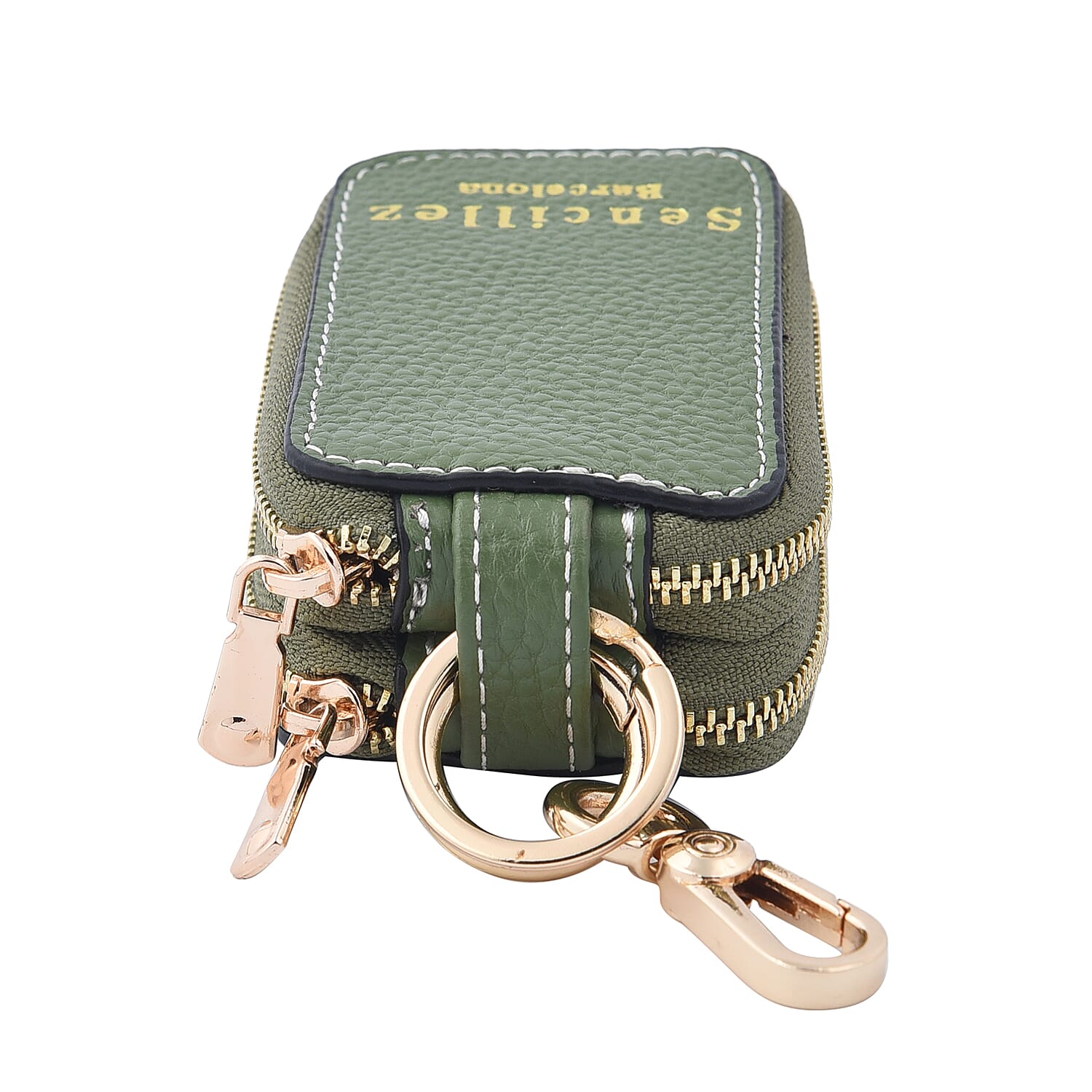 SENCILLEZ 100% Genuine Leather Key Holder Chain with Detachable Lobster Clasp and Zipper Closure (Size 10x5x4Cm) - Green