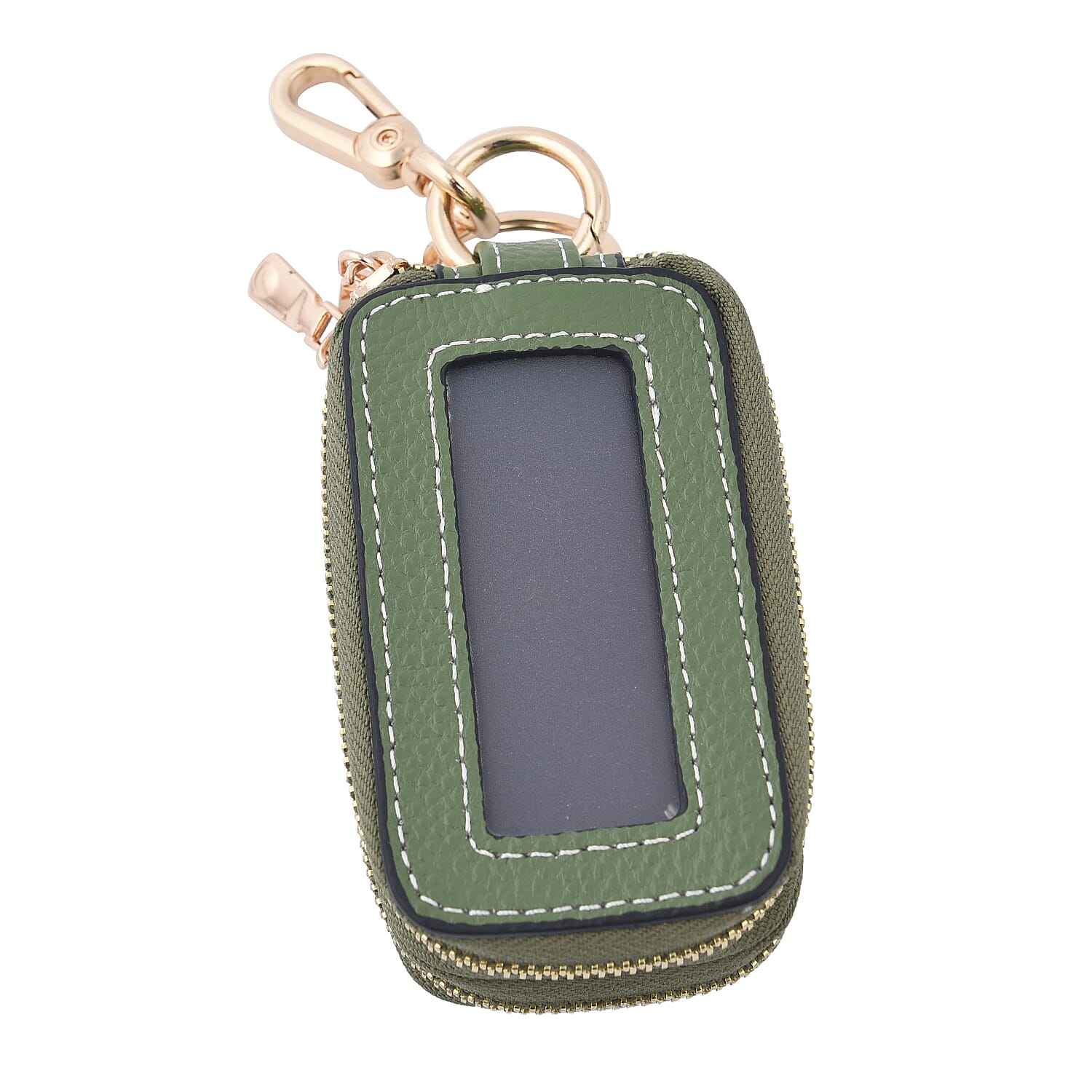 SENCILLEZ 100% Genuine Leather Key Holder Chain with Detachable Lobster Clasp and Zipper Closure (Size 10x5x4Cm) - Green