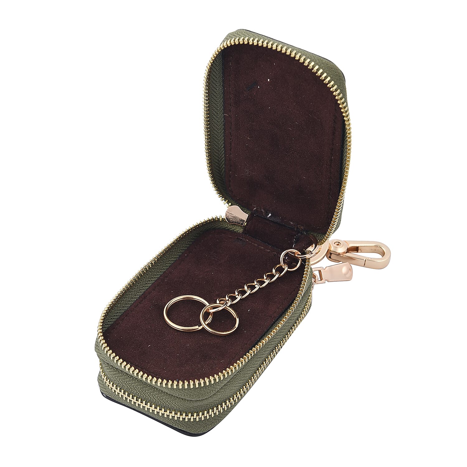 SENCILLEZ 100% Genuine Leather Key Holder Chain with Detachable Lobster Clasp and Zipper Closure (Size 10x5x4Cm) - Green