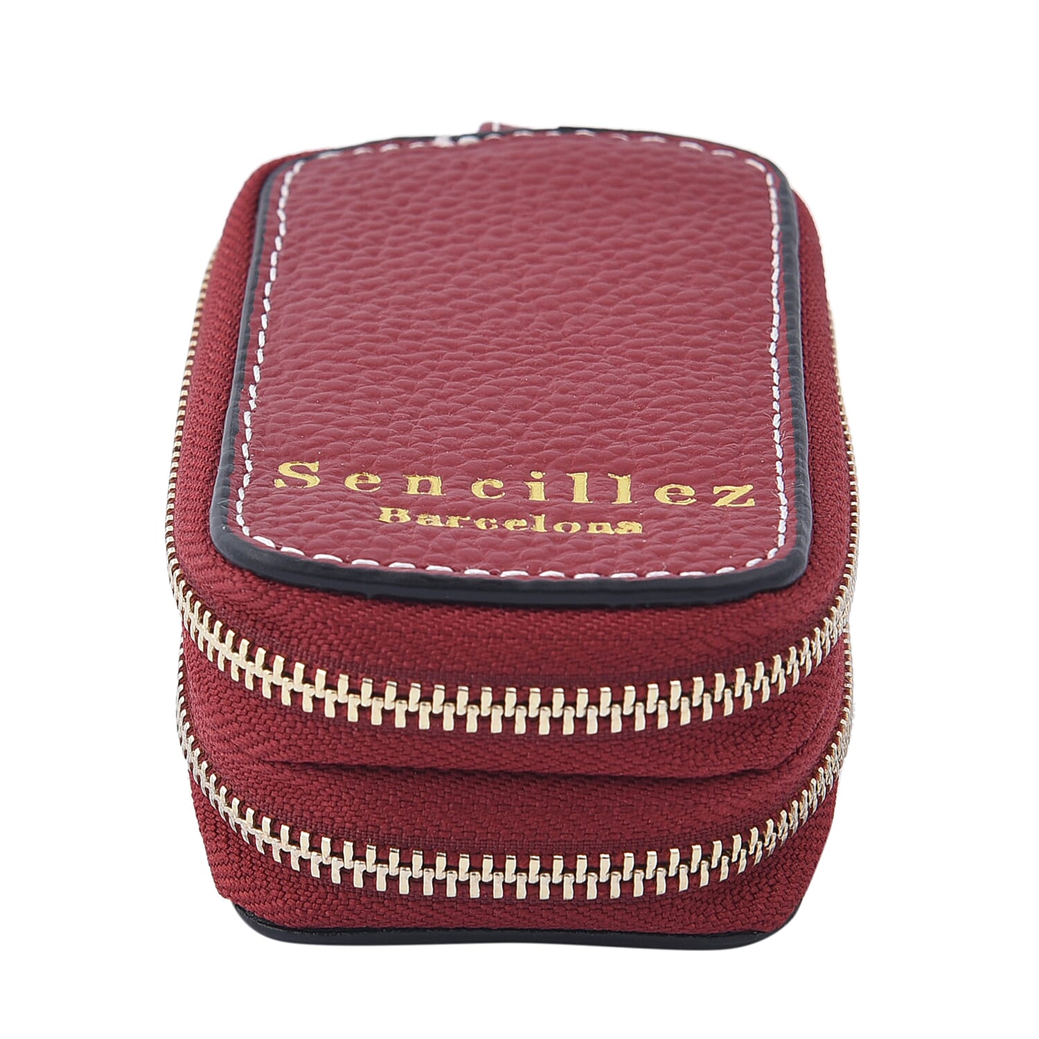 SENCILLEZ 100% Genuine Leather Key Holder Chain with Detachable Lobster Clasp and Zipper Closure (Size 10x5x4Cm) - Burgundy