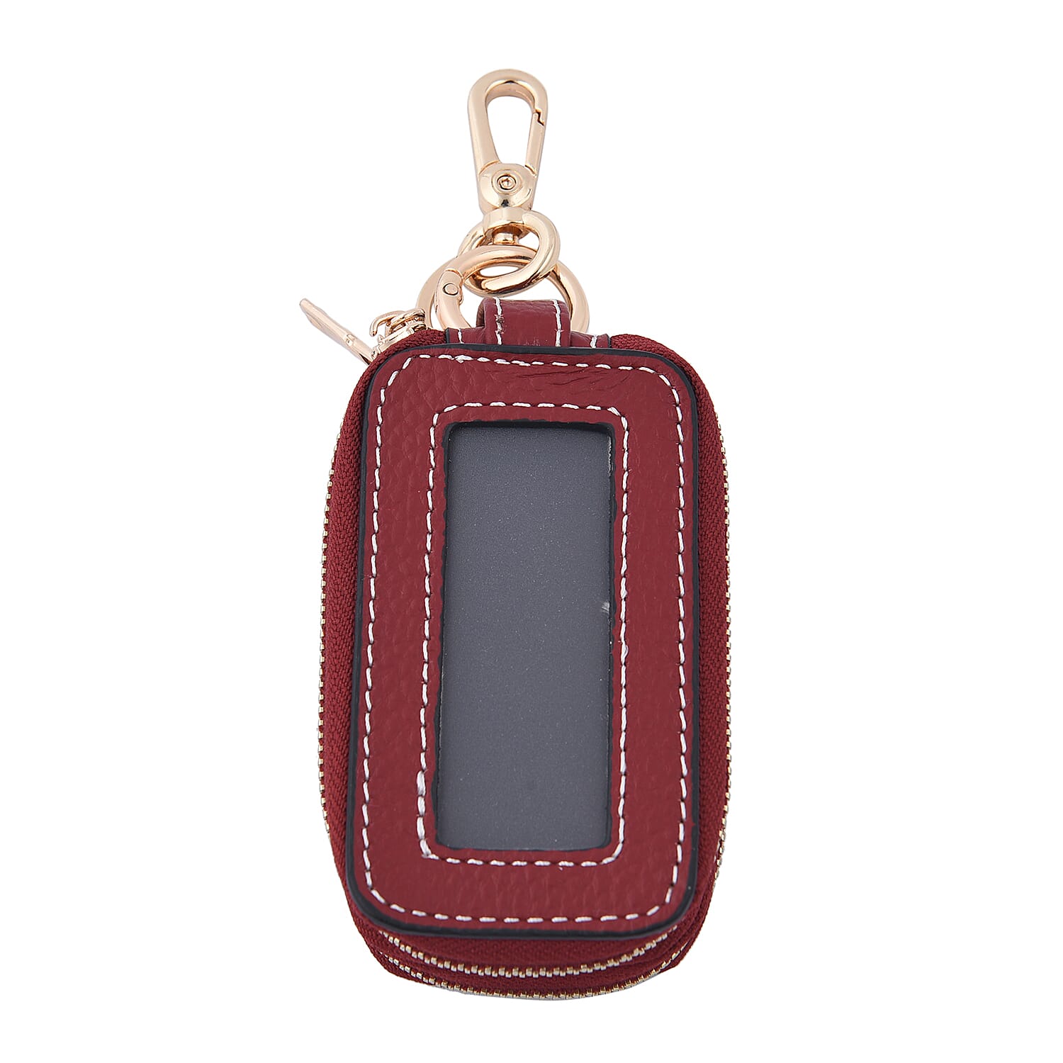 SENCILLEZ 100% Genuine Leather Key Holder Chain with Detachable Lobster Clasp and Zipper Closure (Size 10x5x4Cm) - Burgundy
