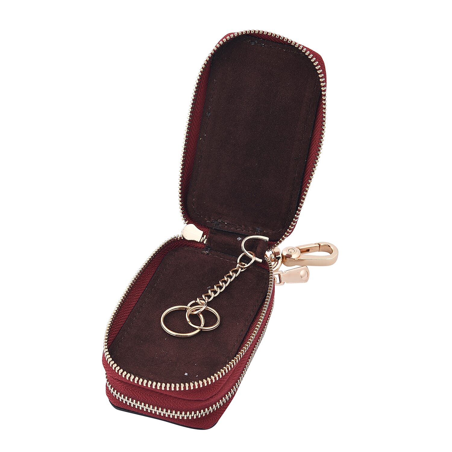 SENCILLEZ 100% Genuine Leather Key Holder Chain with Detachable Lobster Clasp and Zipper Closure (Size 10x5x4Cm) - Burgundy