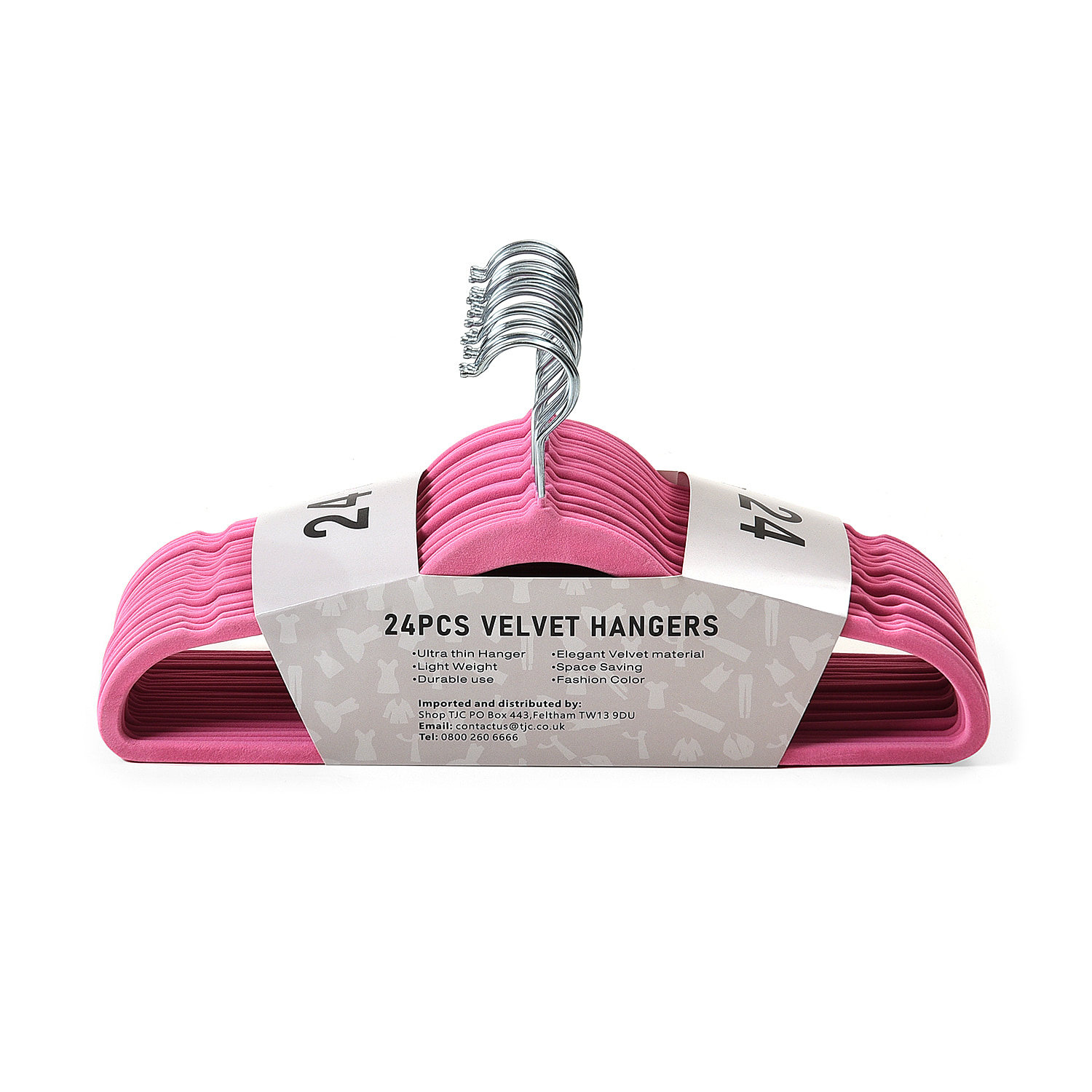 Set of 24 Velvet Hangers with 360-Degree Swivel Hook - Pink