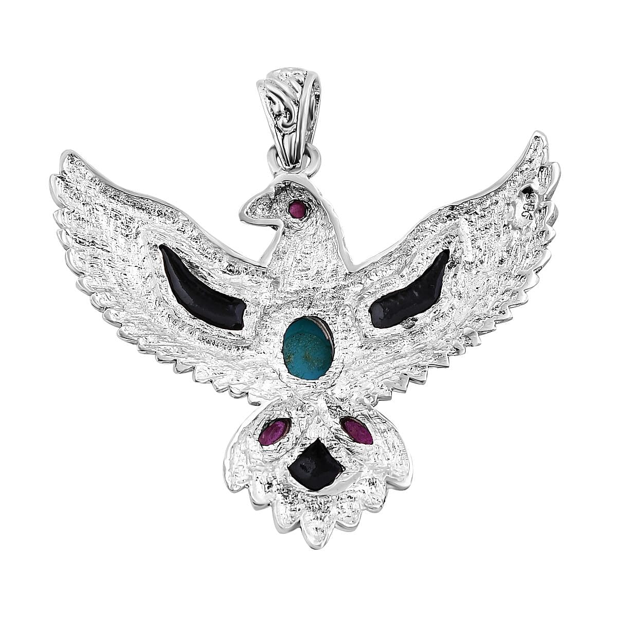 Sleeping Beauty Turquoise ,  Fissure Filled Ruby ,  Abalone Shell  Pendant  Sterling Silver 2.55 pc,  Silver Wt. 9 Gms  2.550  Ct.