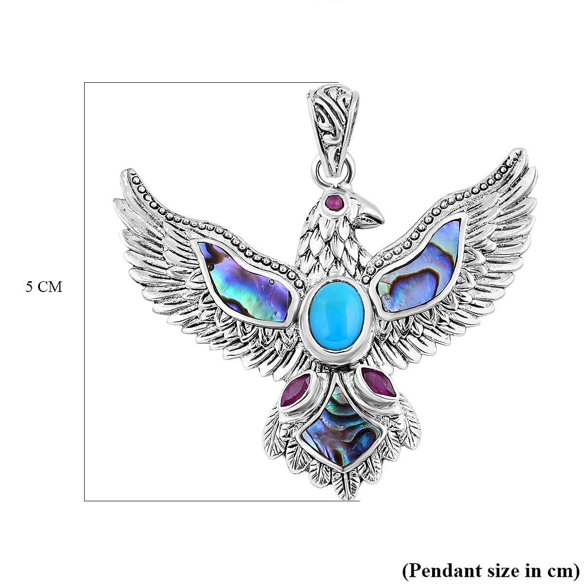 Sleeping Beauty Turquoise ,  Fissure Filled Ruby ,  Abalone Shell  Pendant  Sterling Silver 2.55 pc,  Silver Wt. 9 Gms  2.550  Ct.
