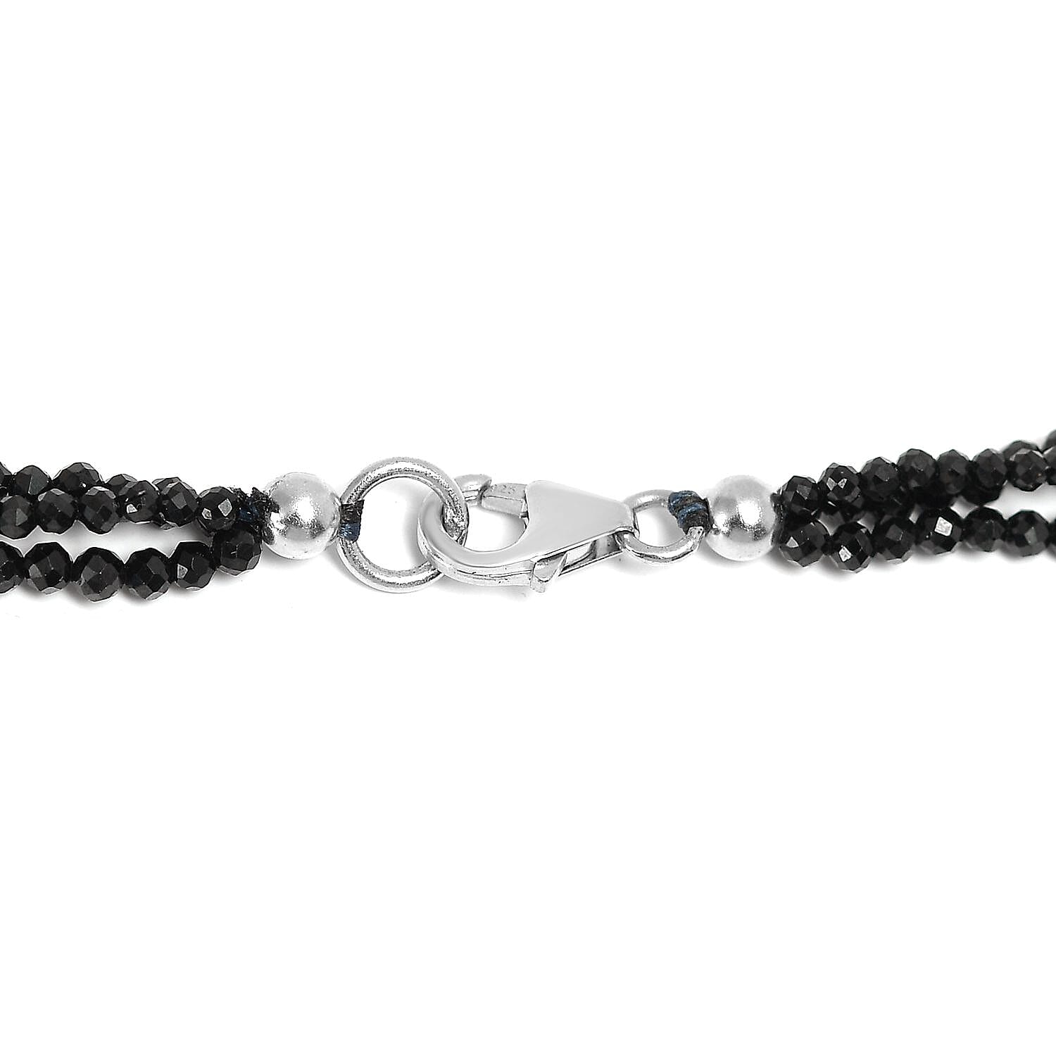 Boi Ploi Black Spinel & Fresh Water Pearl Necklace (Size - 20) in Rhodium Overlay Sterling Silver