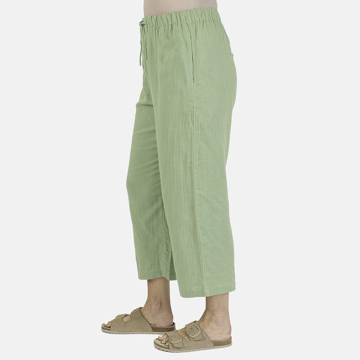 100% Cotton Tamsy Cotton Cropped Trouser Size L (16-18) - Green