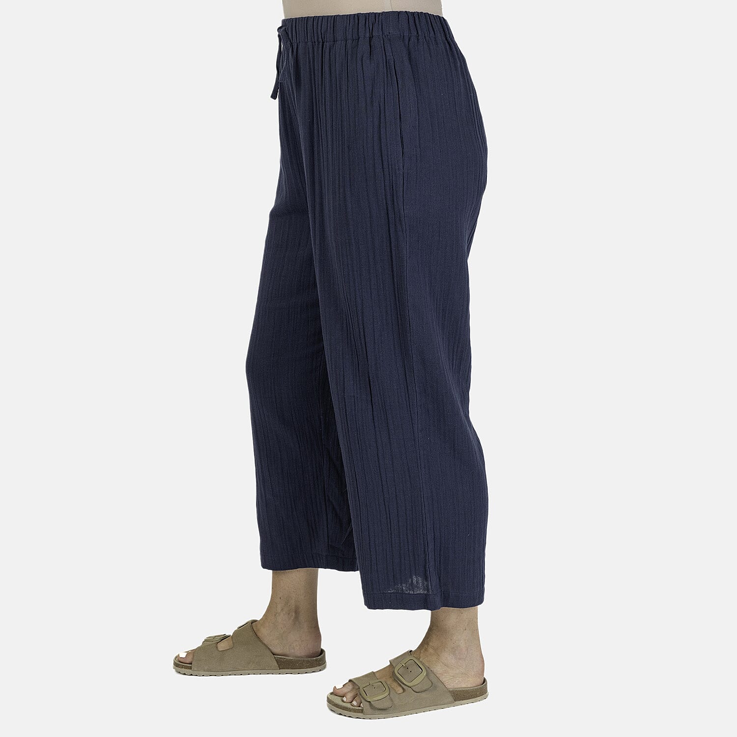 TAMSY Pure Cotton Elasticated Waist Cropped Trouser