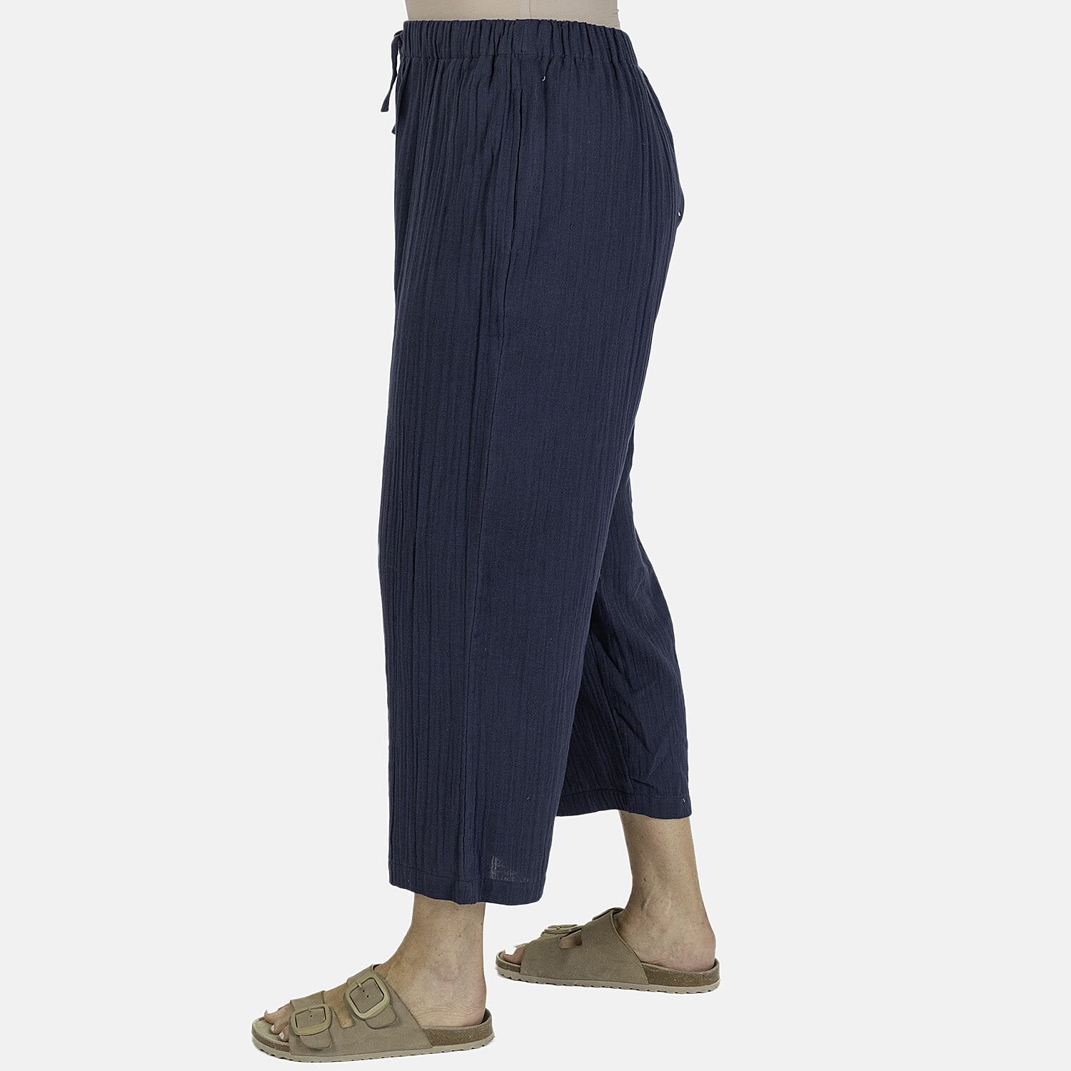 TAMSY Pure Cotton Elasticated Waist Cropped Trouser
