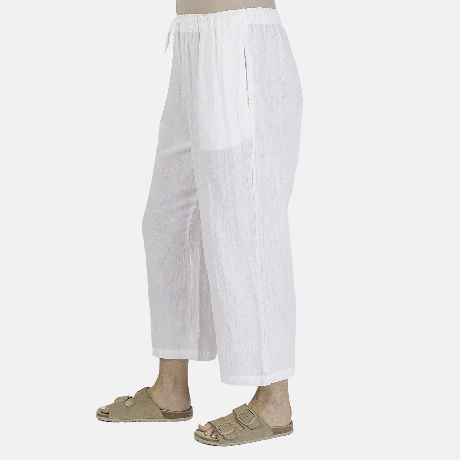TAMSY Pure Cotton Elasticated Waist Cropped Trouser