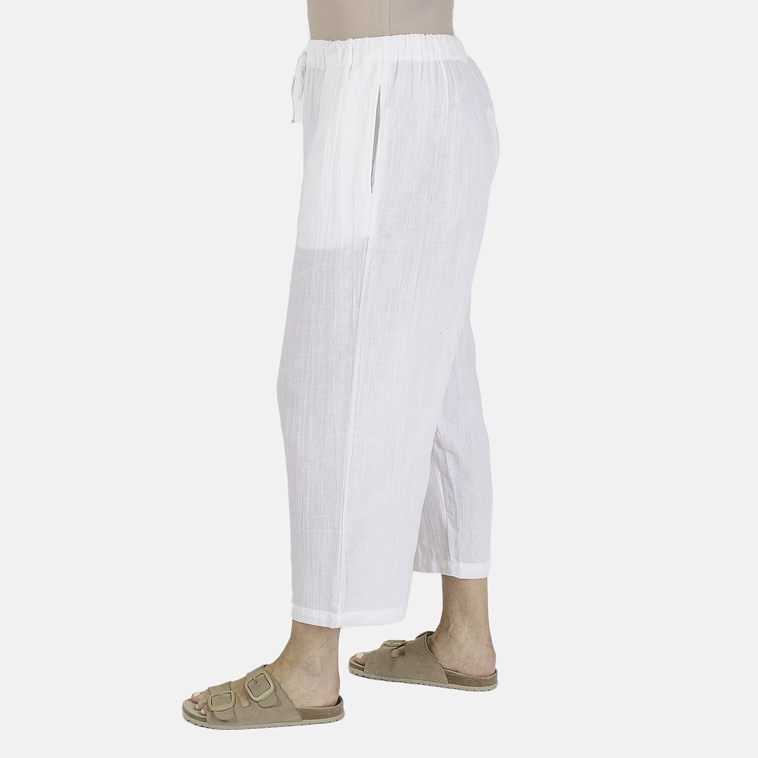 TAMSY Pure Cotton Elasticated Waist Cropped Trouser