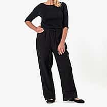 Tamsy 100% Cotton Casual Elasticated Waist Trousers (Size 8 to 10) - Black