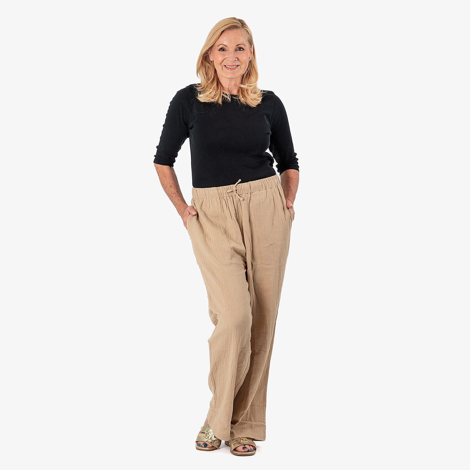 Tamsy Pure Cotton Casual Elasticated Waist Trousers