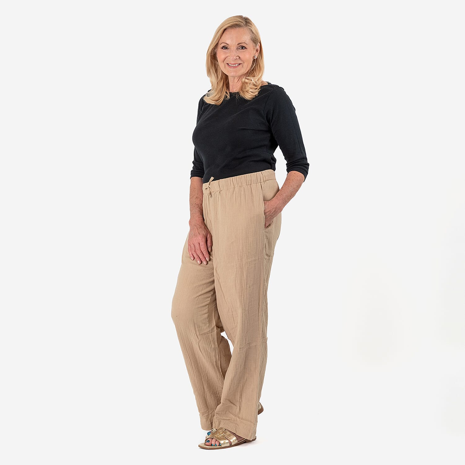 Tamsy Pure Cotton Casual Elasticated Waist Trousers