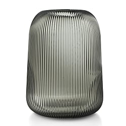 Berkeley Smoke Glass Ribbed Flower Vase Art Deco