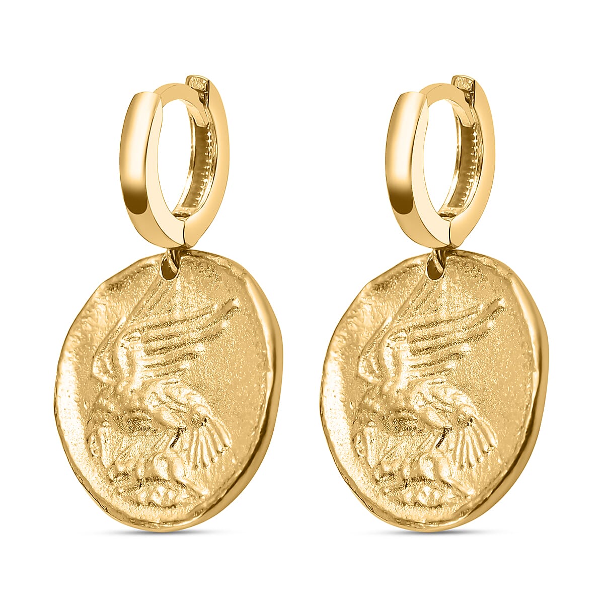 Yellow Gold Plated Sterling Silver Roman Coin Earrings, Silver Wt. 9.2 Gms