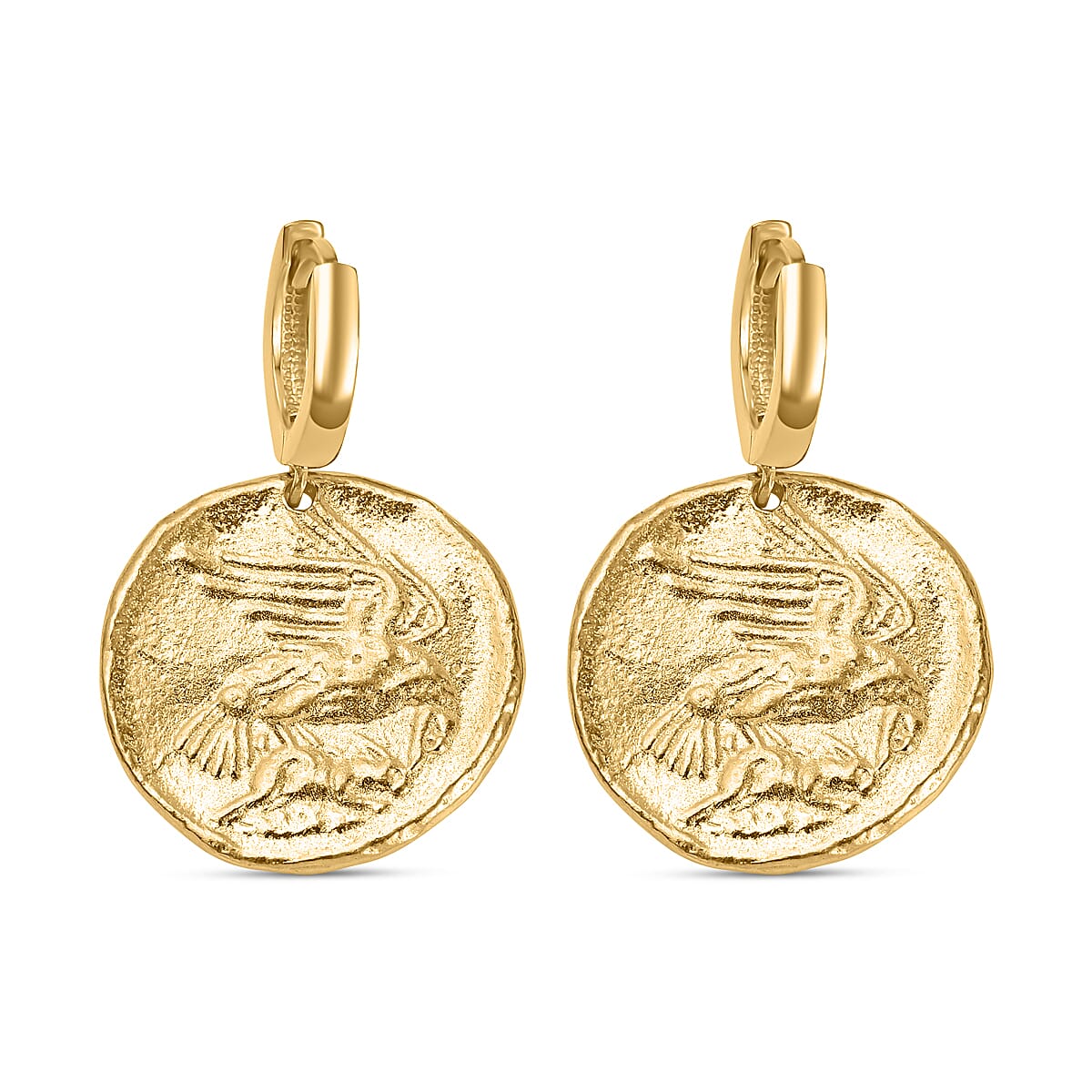 Yellow Gold Plated Sterling Silver Roman Coin Earrings, Silver Wt. 9.2 Gms