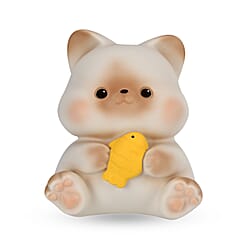 Money Bank with a Cat Holding a Fish - Beige