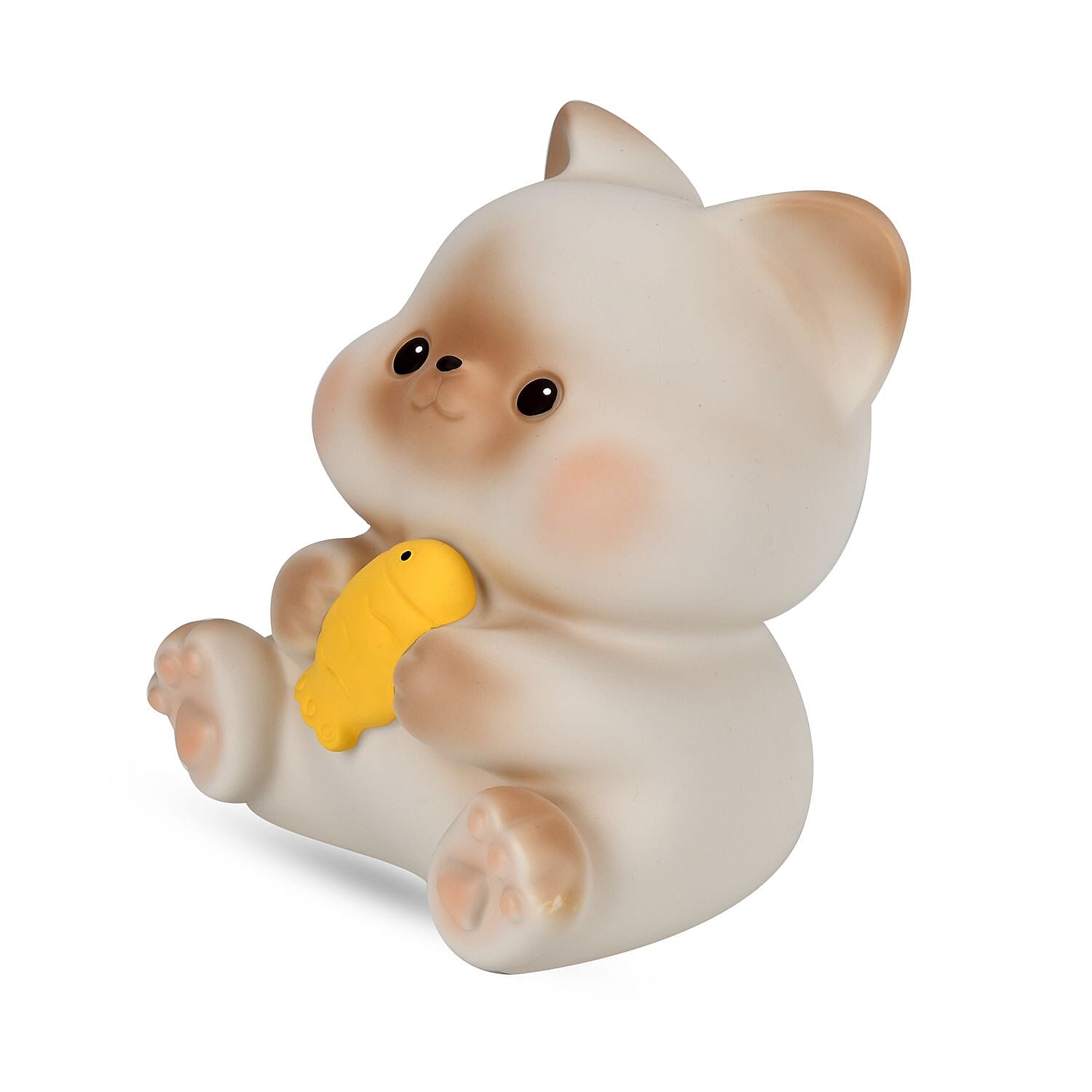 Money Bank with a Cat Holding a Fish - Beige