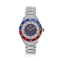 EON 1962 Solar Powered Japanese Movement 5ATM Watch in Rose Tone Stainless Steel Strap and Red and Blue Bezel