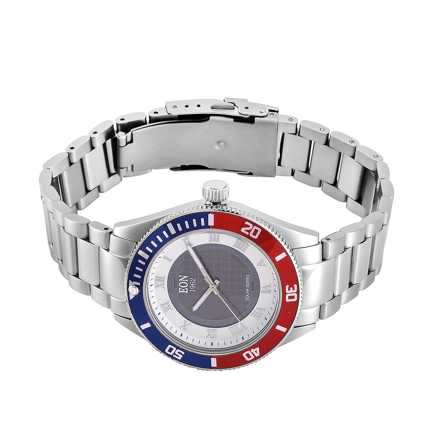 EON 1962 Solar Powered Japan Movt. 5ATM Watch in Rose Tone Stainless Steel Strap and Red and Blue Bezel EON 1962 Solar Powered Japan Movt. 5ATM Watch in Rose Tone Stainless Steel Strap and Red and Blue Bezel