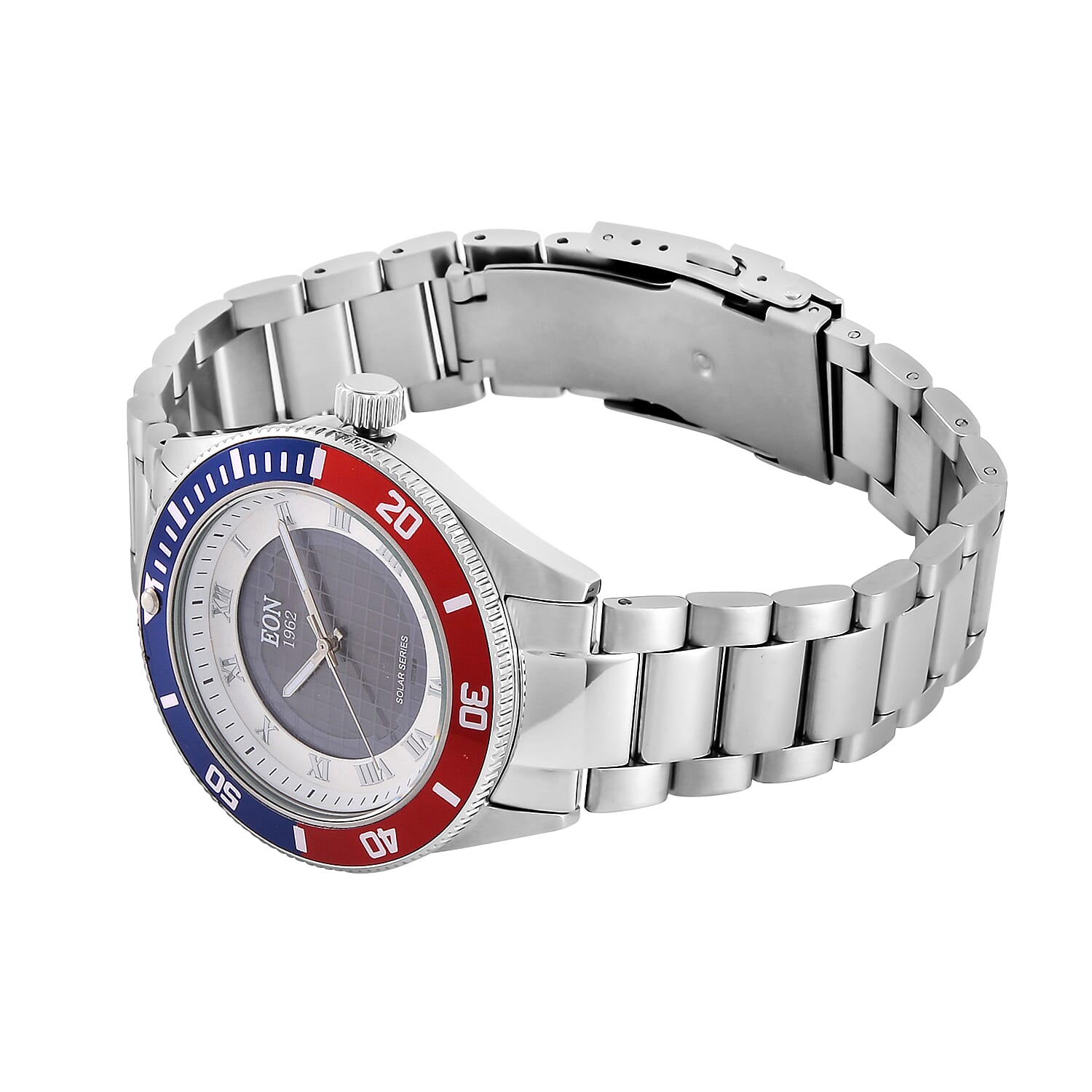 EON 1962 Solar Powered Japan Movt. 5ATM Watch in Rose Tone Stainless Steel Strap and Red and Blue Bezel EON 1962 Solar Powered Japan Movt. 5ATM Watch in Rose Tone Stainless Steel Strap and Red and Blue Bezel