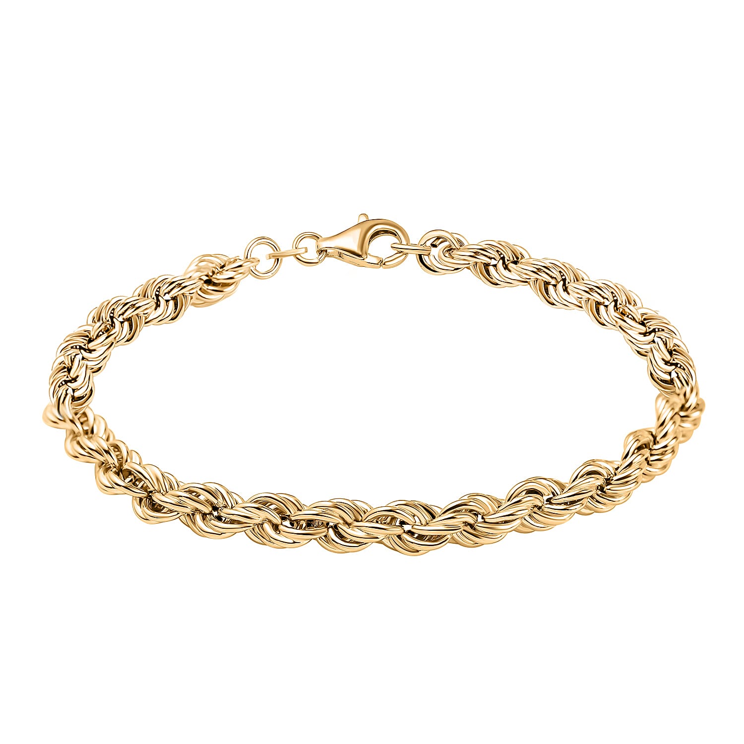 Yellow Gold Plated Sterling Silver Rope Bracelet (Size - 7.25), Silver Wt. 6 Gms