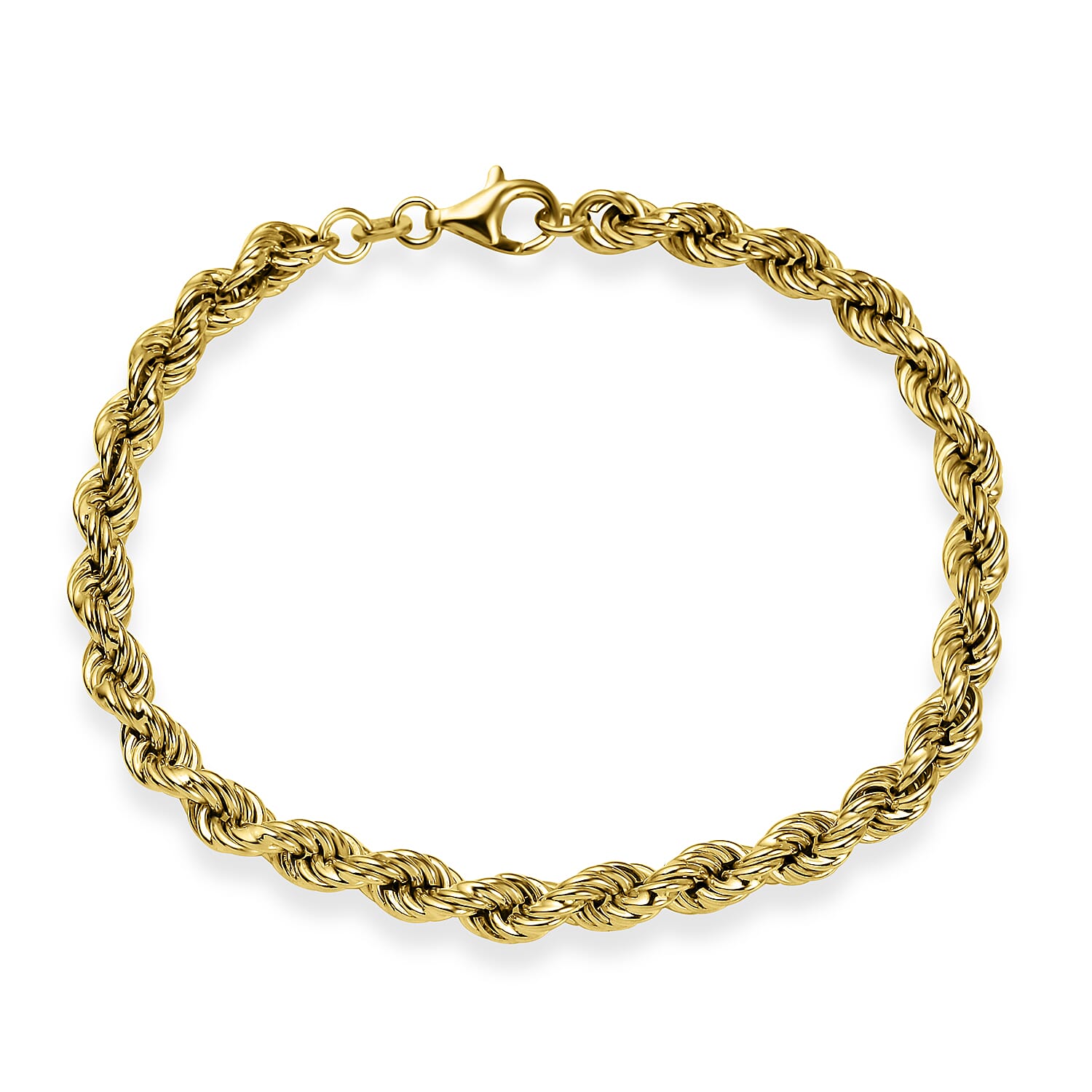 Yellow Gold Plated Sterling Silver Rope Bracelet (Size - 8), Silver Wt. 6.9 Gms
