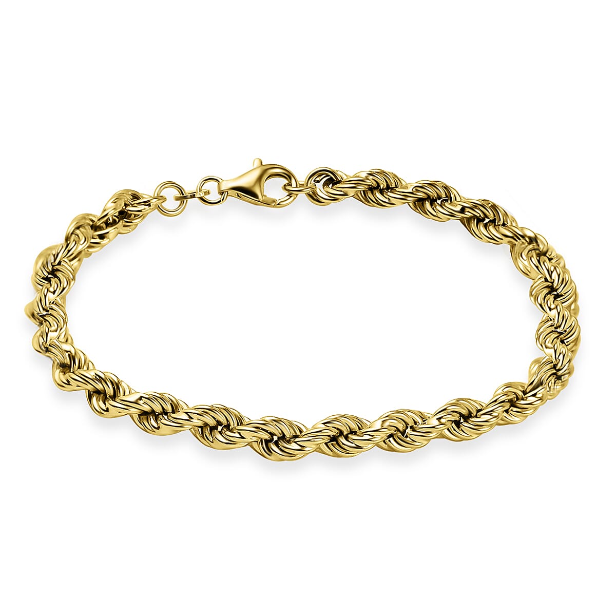 Yellow Gold Plated Sterling Silver Rope Bracelet (Size - 8), Silver Wt. 6.9 Gms