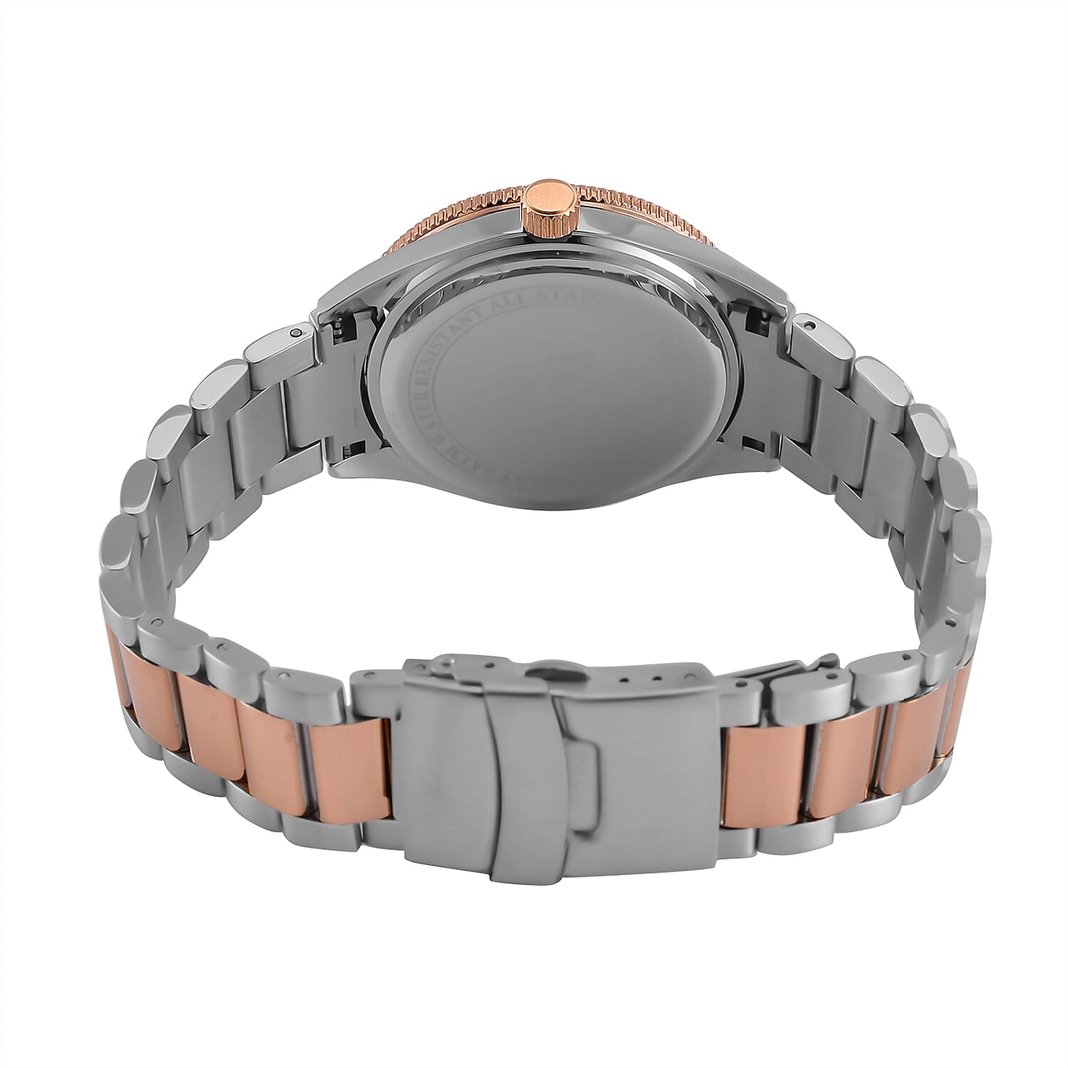 EON 1962 Solar Powered Japanese Movement 5ATM Watch in Rose Tone Stainless Steel Strap and Black Bezel