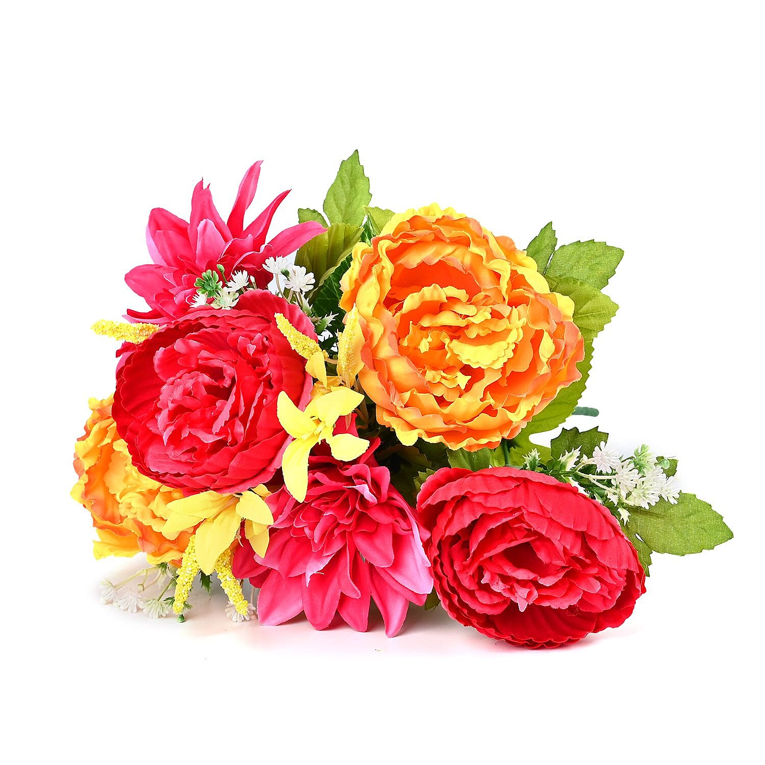 Dahlia Peony Rose Large Eternal Flower Bouquet - Red - Multi