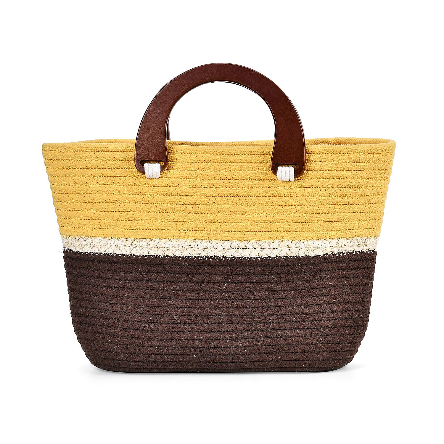 Cotton Patterned Tote Bag - Yellow and Brown