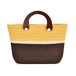 Pure Cotton Knitted Handbag with Wooden Handle