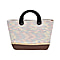 100% Cotton Knitted Handbag with Wooden Handle - Brown & Multi