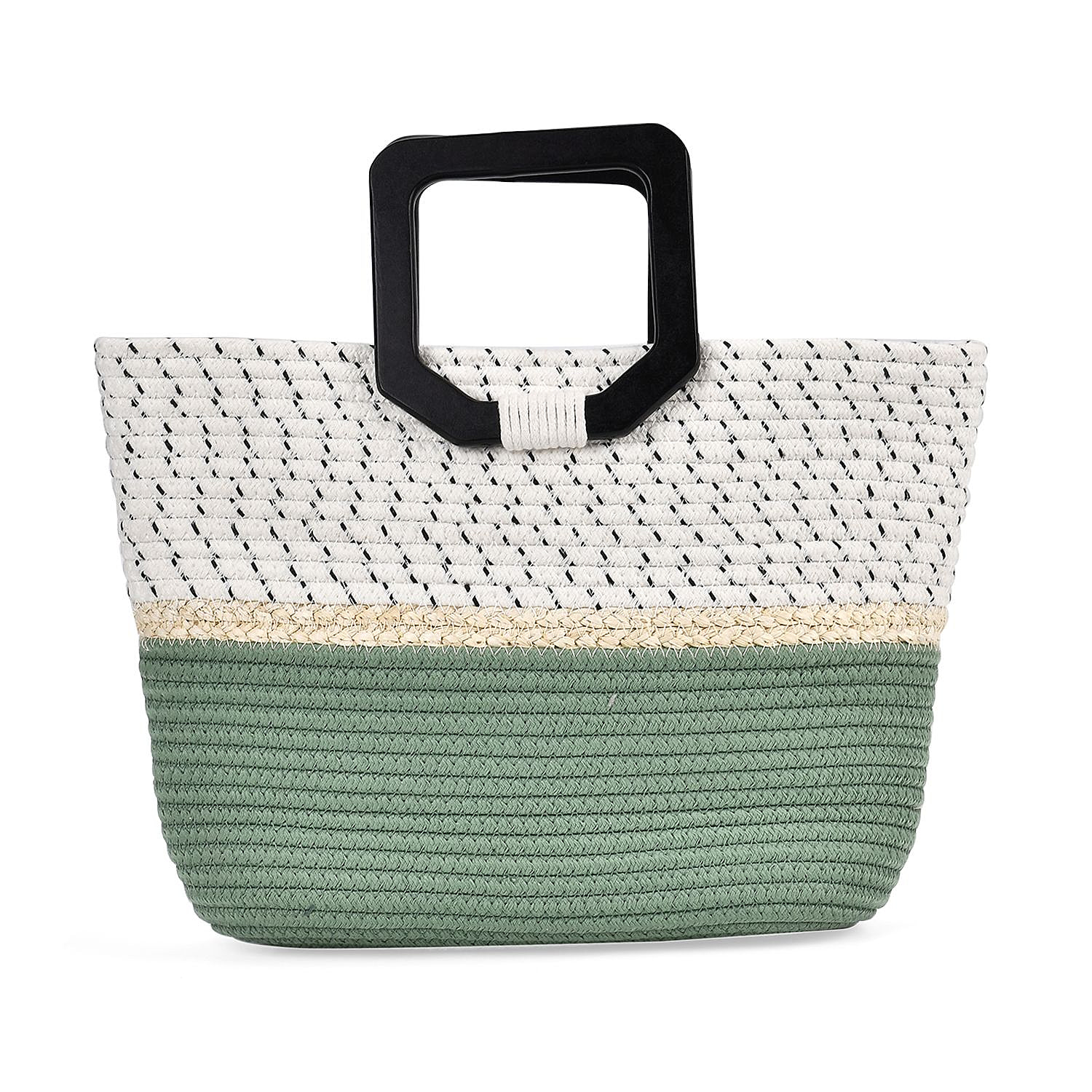 Cotton Knitted Patterned Tote Bag - Green