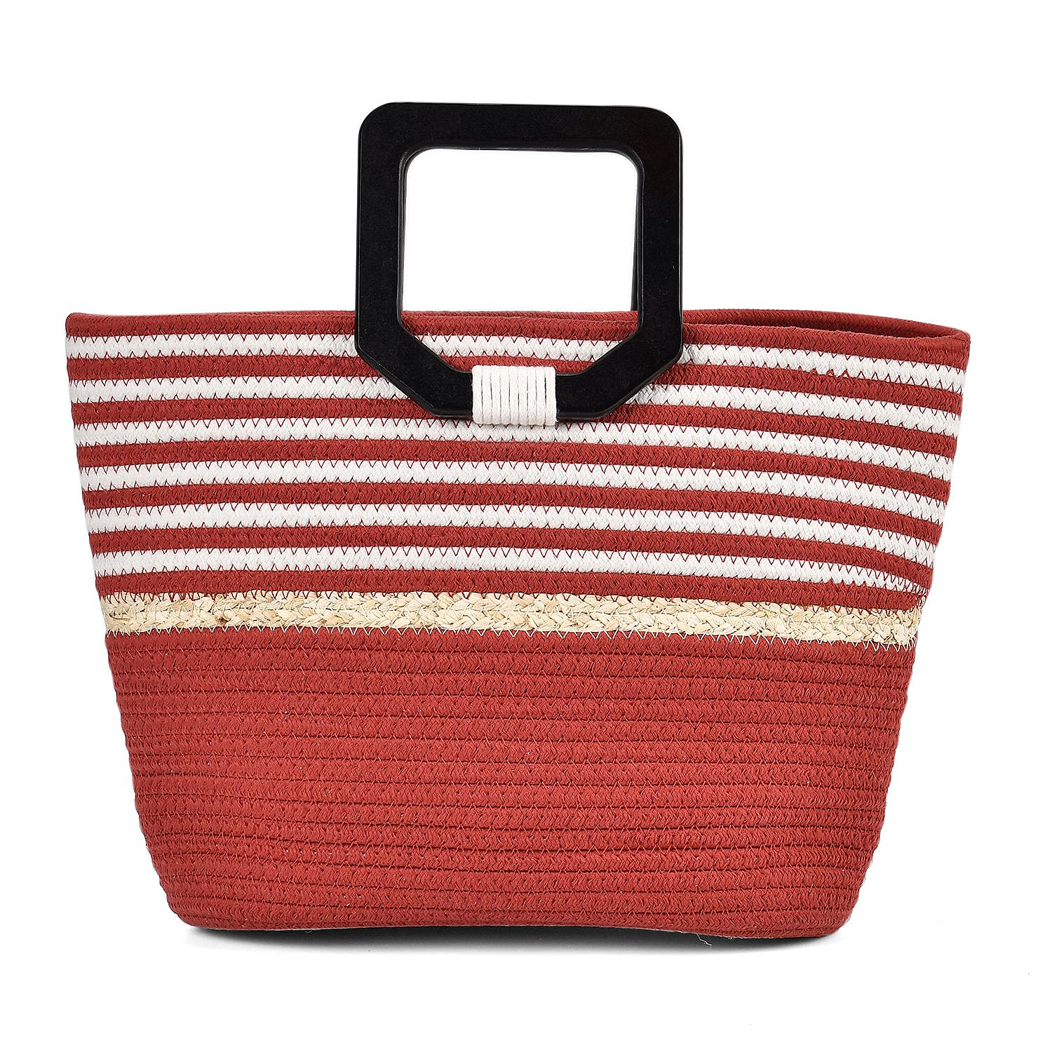 Cotton Knitted Patterned Tote Bag - Red