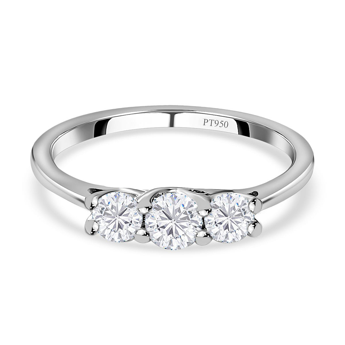 One Time Deal - 950 Platinum Certified (I1-I2-G-H) Diamond Trilogy Ring 0.50 Cts.