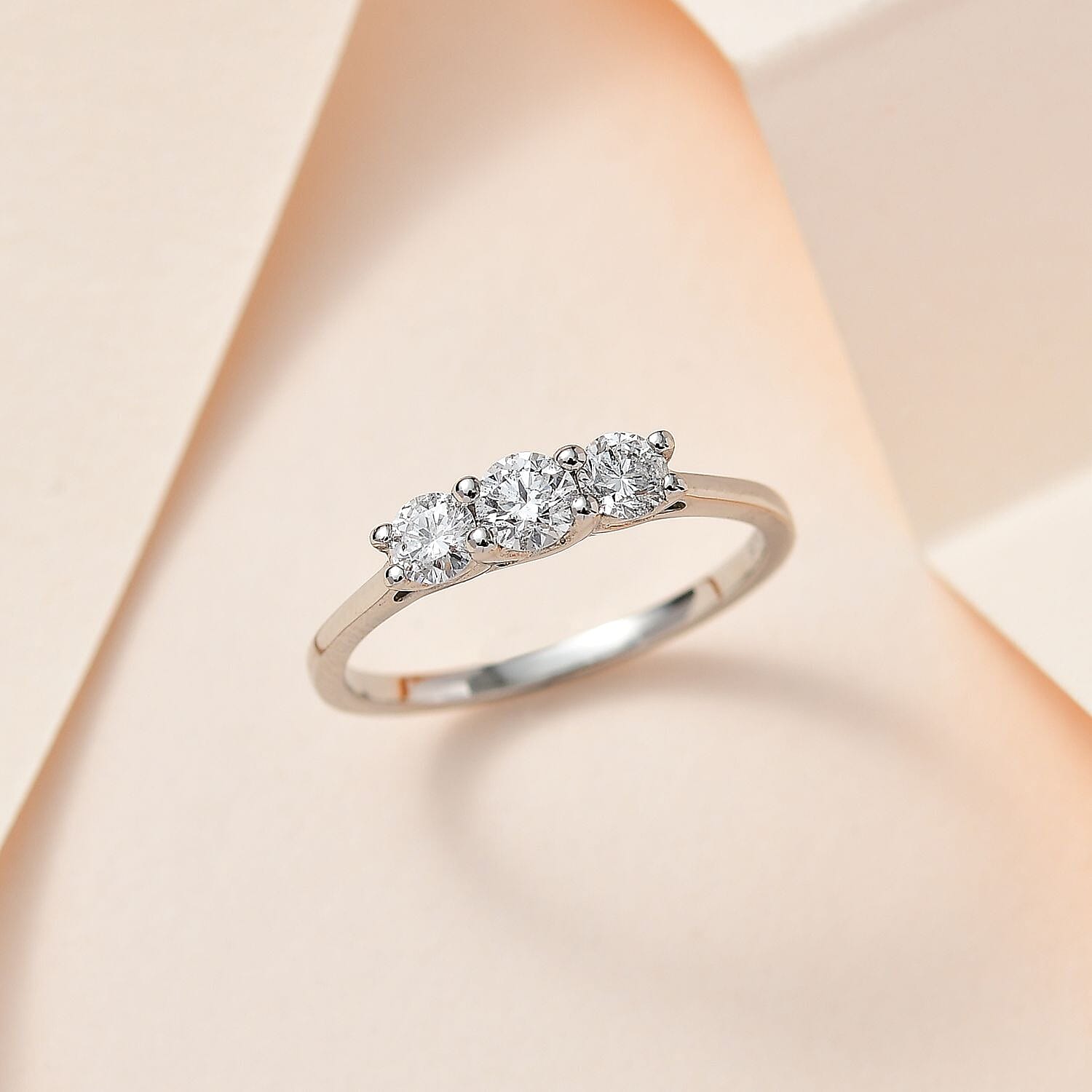 One Time Deal - 950 Platinum SGL Certified (I1-I2-GH) Diamond Trilogy Ring 0.50 Ct, Platinum Wt. 3.78 Gms.