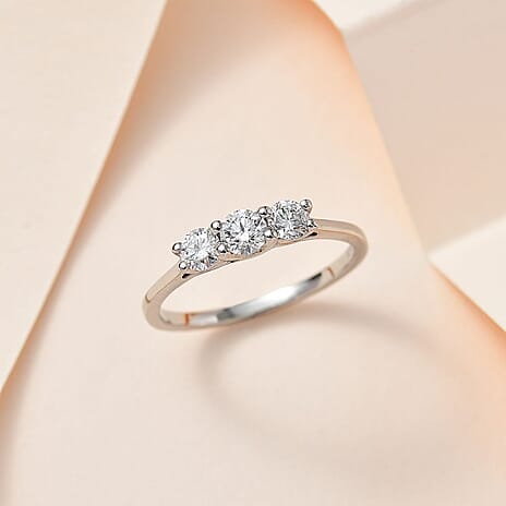 One Time Deal - 950 Platinum SGL Certified (I1-I2-GH) Diamond Trilogy Ring 0.50 Ct, Platinum Wt. 3.78 Gms.