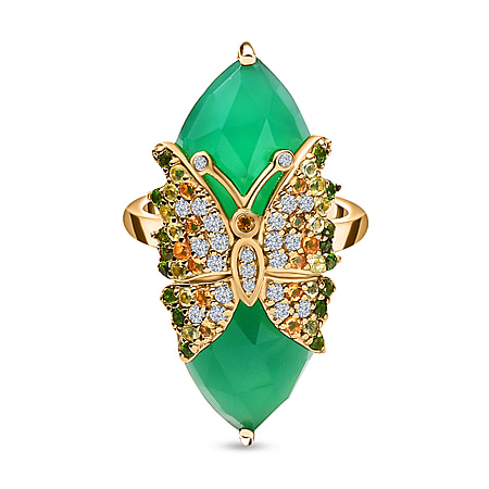 GP Italian Garden Collection - Verde Onyx, Multi Gemstones Fancy Ring in 18K Vermeil Yellow Gold Plated Sterling Silver