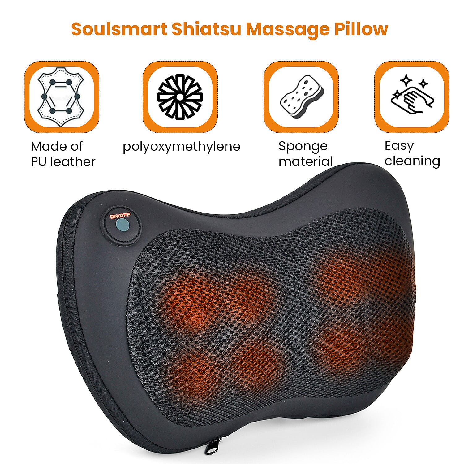 Soul Smart Shiatsu Massage Pillow for Neck & Back - Black