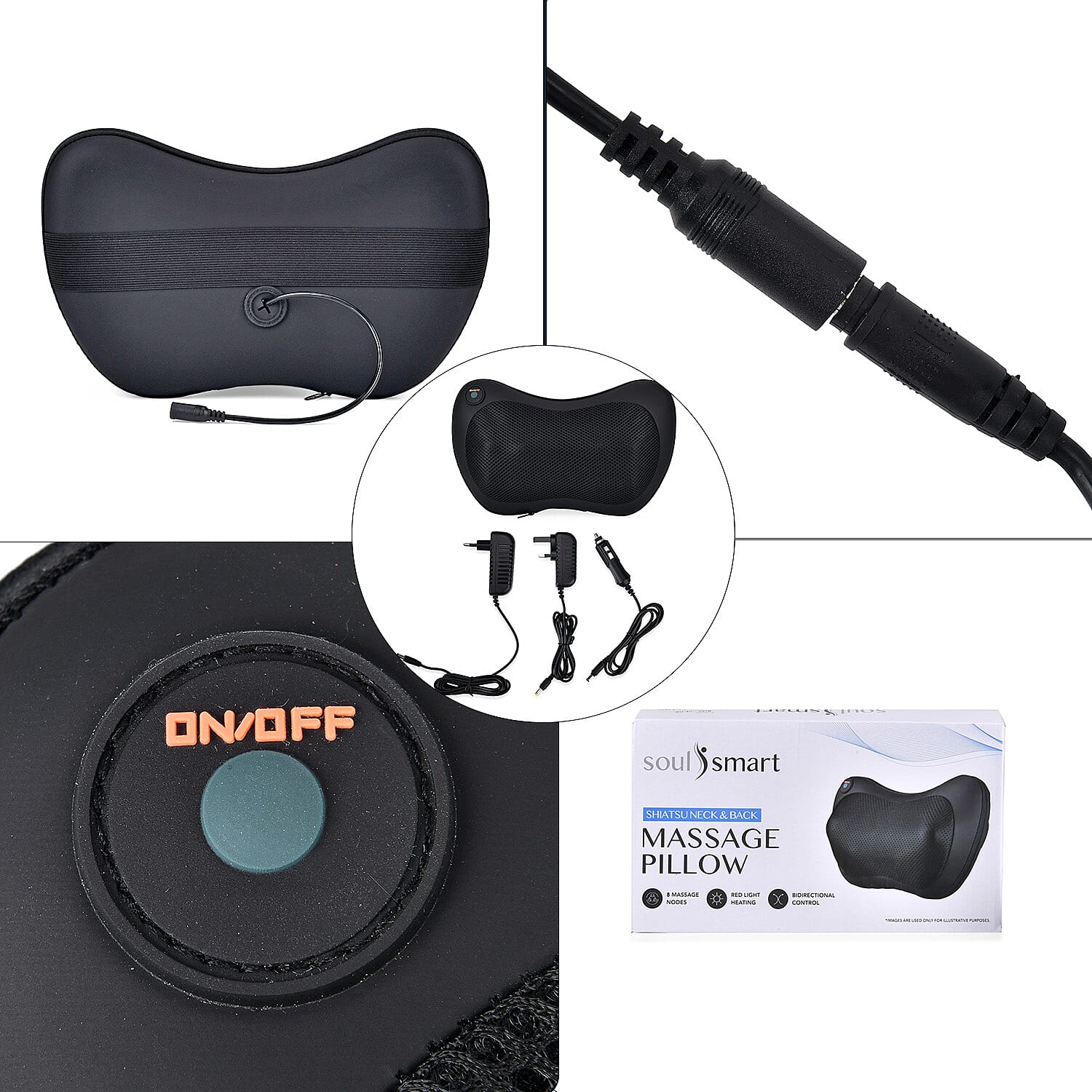 Soul Smart Shiatsu Massage Pillow for Neck & Back - Black